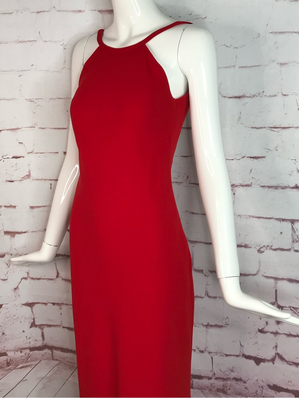 CALVIN KLEIN Halter Neck Size 4 Red Crepe Floor Length Maxi Gown Prom Dress - Picture 15 of 16